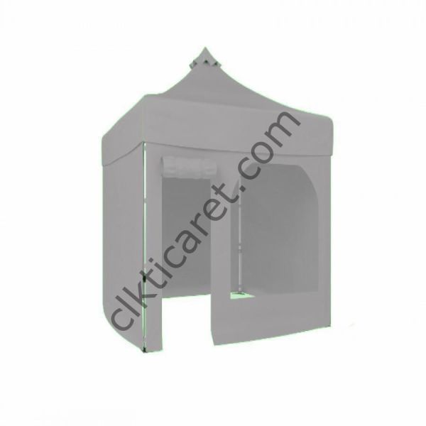 CLK 2x2 40mm Alüminyum Katlanabilir Tente Gazebo Çadır 3 Yan Kapalı 1 Yan Kapı ve Pencereli Açık Gri