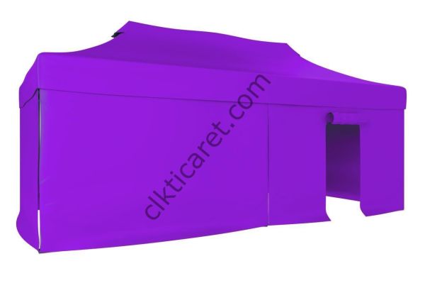 CLK 4x8 52mm Kalın Alüminyum Katlanabilir Tente Gazebo Çadır 3 Kenar Kapalı 1 Kapılı Lila