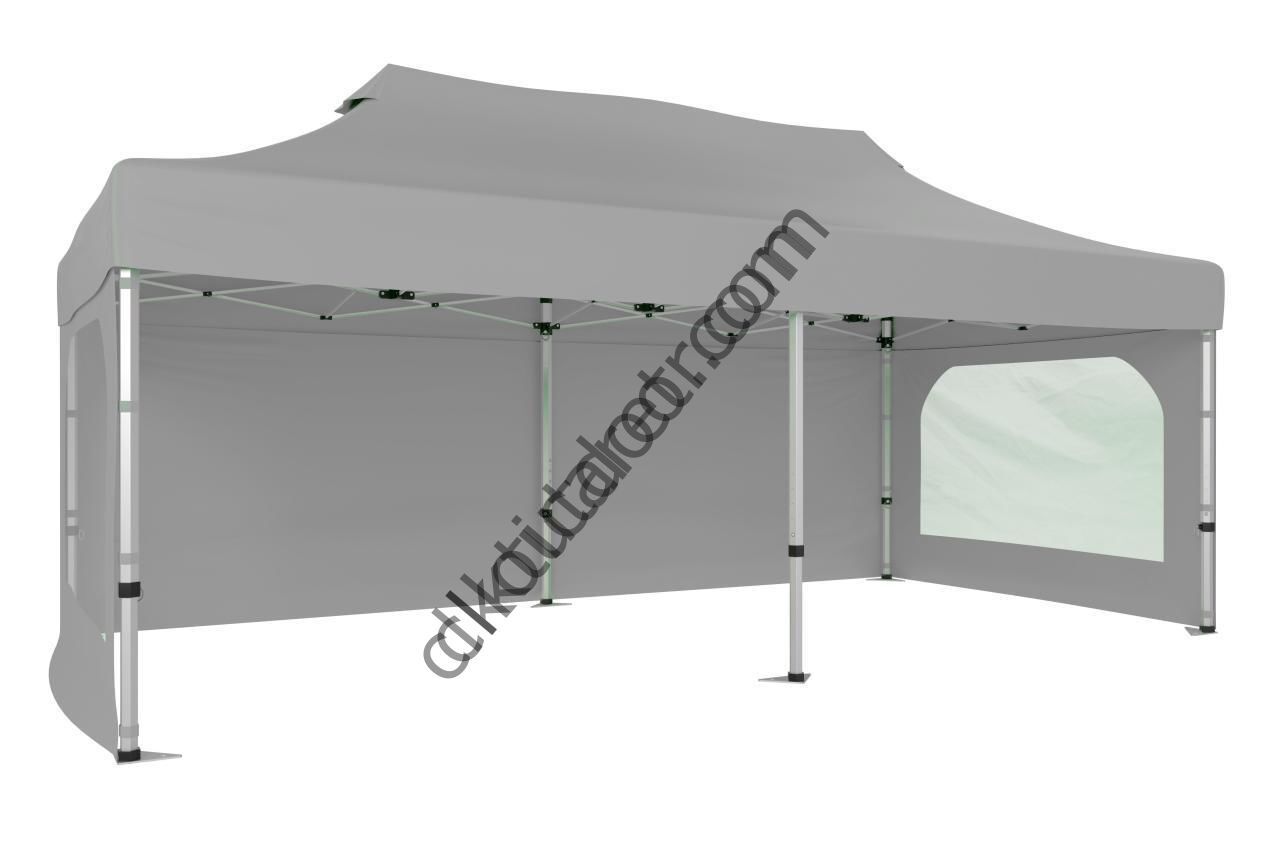 CLK 2x4 40 mm Alüminyum Katlanabilir Gazebo Tente Çadır 3 Yan Duvarlı 2 Pencereli Açık Gri