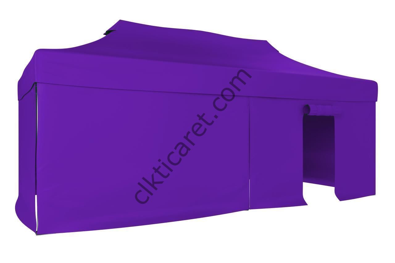 CLK 4x8 52mm Kalın Alüminyum Katlanabilir Tente Gazebo Çadır 3 Kenar Kapalı 1 Kapılı Mor