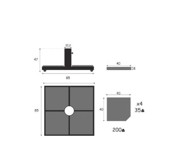 CLK 4x4 Metre Saçaklı LUX Model Krank Sistem Teleskopik Şemsiye Q90 Profil Krem - Metal Hareketli Ayak 4 Mermerli (80x80cm 160 kg)