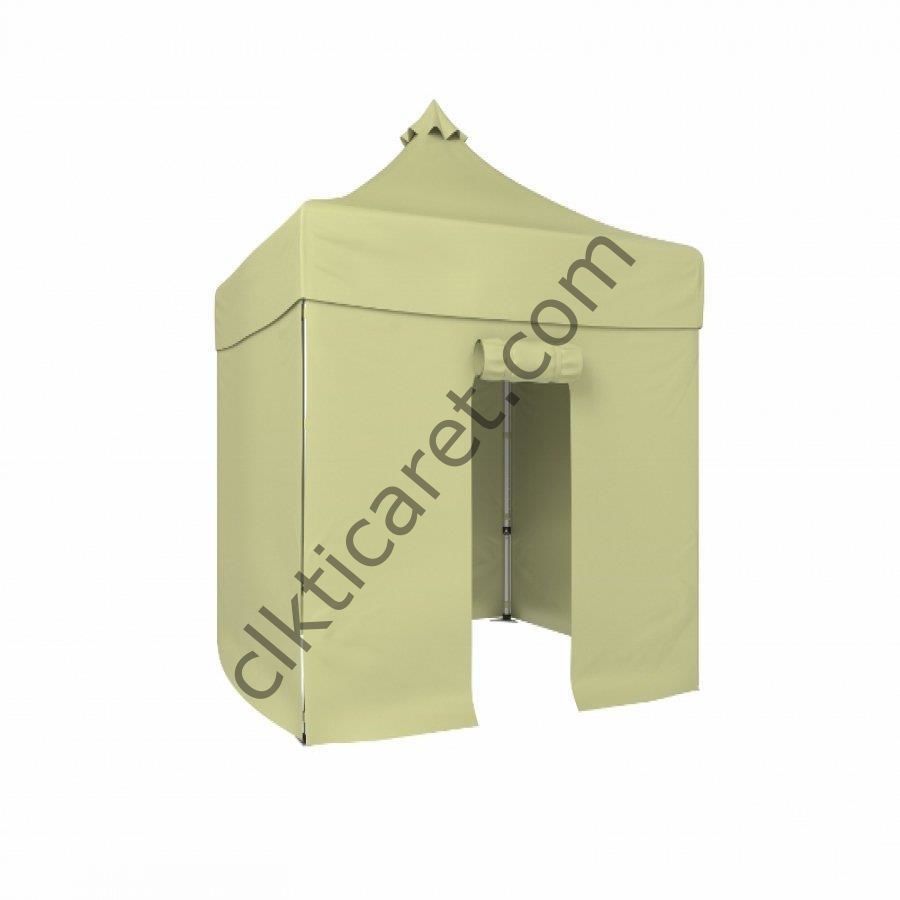CLK 2x2 40mm Alüminyum Katlanabilir Tente Gazebo Çadır 3 Yan Kapalı 1 Kapılı Krem