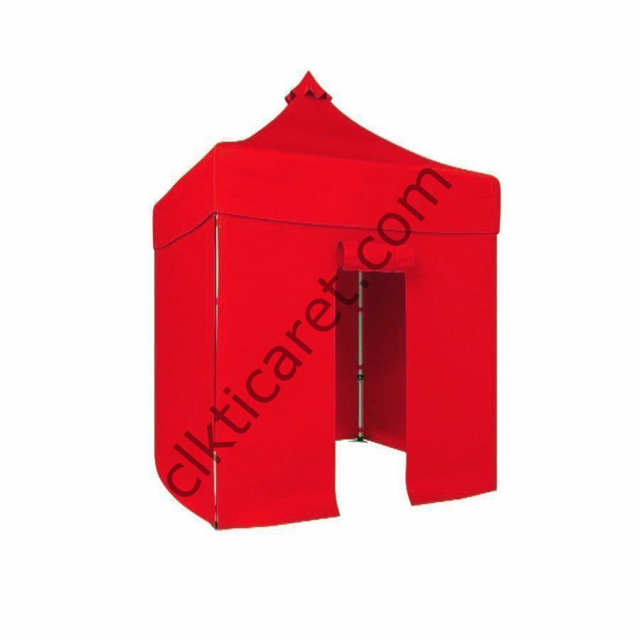CLK 2x2 40mm Alüminyum Katlanabilir Tente Gazebo Çadır 3 Yan Kapalı 1 Kapılı Kırmızı