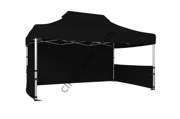 CLK 3x4,5 Katlanabilir Tente Gazebo Portatif Çadır 30 mm 1 Tam Duvar 2 Yarım Duvar Siyah