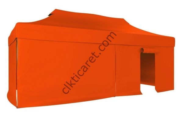 CLK 4x8 52mm Kalın Alüminyum Katlanabilir Tente Gazebo Çadır 3 Kenar Kapalı 1 Kapılı Turuncu