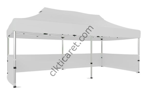 CLK 3x6 40mm Alüminyum Katlanabilir Tente Gazebo Çadır 3 Kenar Yarım Duvarlı Beyaz