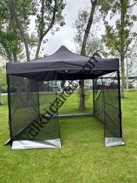 CLK 3x3 40 mm 115cm Kısa İskelet Dekoratif Gazebo Çadır Bungalow Garden Model Sineklikli Perde Katlanır Portatif Bahçe Çadır Tente Çardak Kırmızı