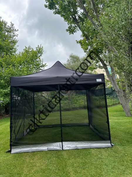 CLK 3x3 40 mm 115cm Kısa İskelet Dekoratif Gazebo Çadır Bungalow Garden Model Sineklikli Perde Katlanır Portatif Bahçe Çadır Tente Çardak Kırmızı