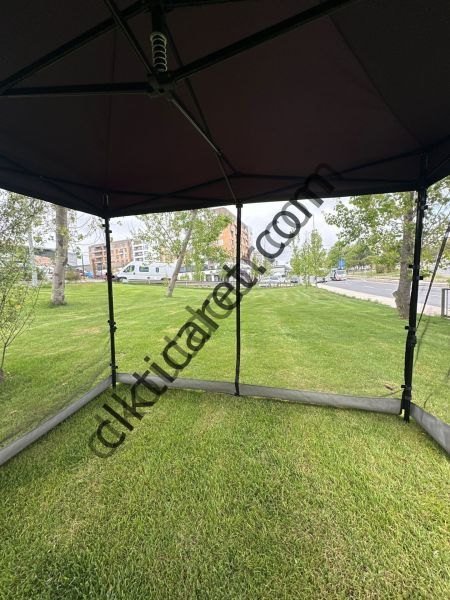CLK 3x3 40 mm 115cm Kısa İskelet Dekoratif Gazebo Çadır Bungalow Garden Model Sineklikli Perde Katlanır Portatif Bahçe Çadır Tente Çardak Kırmızı