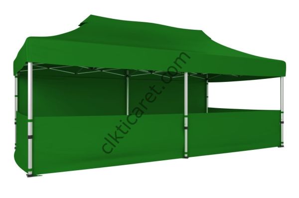 CLK 4x8 52mm Kalın Alüminyum Katlanabilir Tente Gazebo Çadır 1 Tam Duvar 3 Yarım Duvar Benetton Yeşil