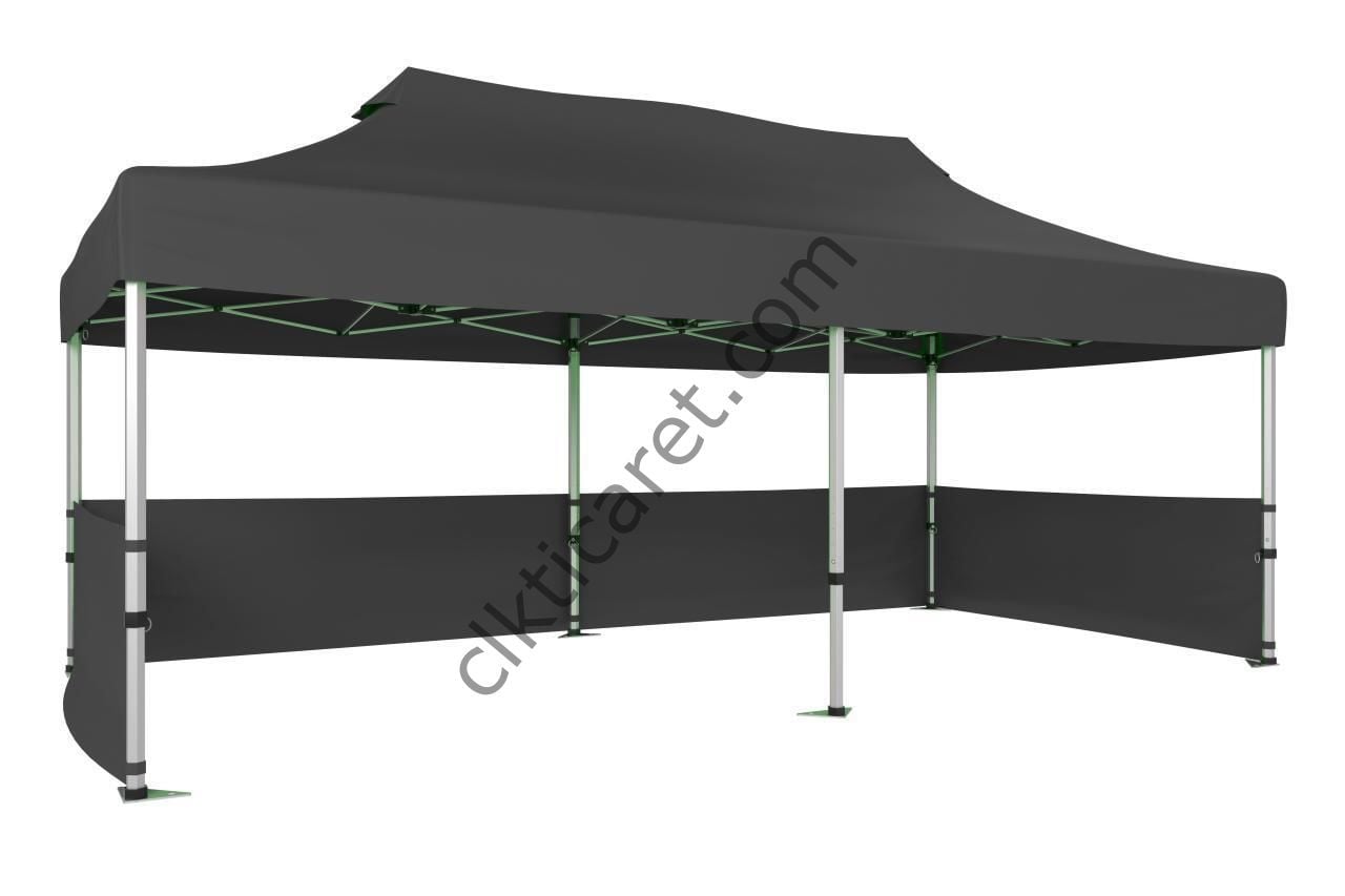 CLK 3x6 40mm Alüminyum Katlanabilir Tente Gazebo Çadır 3 Kenar Yarım Duvarlı Gri
