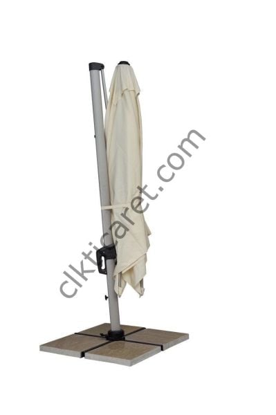 CLK Mykonos 3x3 Metre Krem Yandan Kollu Bahçe Şemsiyesi