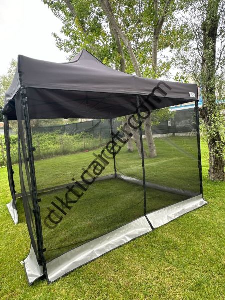CLK 3x3 40 mm 115cm Kısa İskelet Dekoratif Gazebo Çadır Bungalow Garden Model Sineklikli Perde Katlanır Portatif Bahçe Çadır Tente Çardak Gri