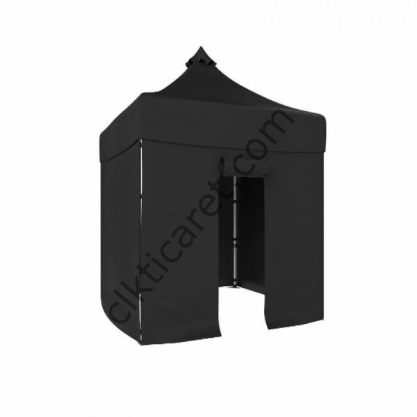 CLK 2x2 40mm Alüminyum Katlanabilir Tente Gazebo Çadır 3 Yan Kapalı 1 Kapılı Siyah