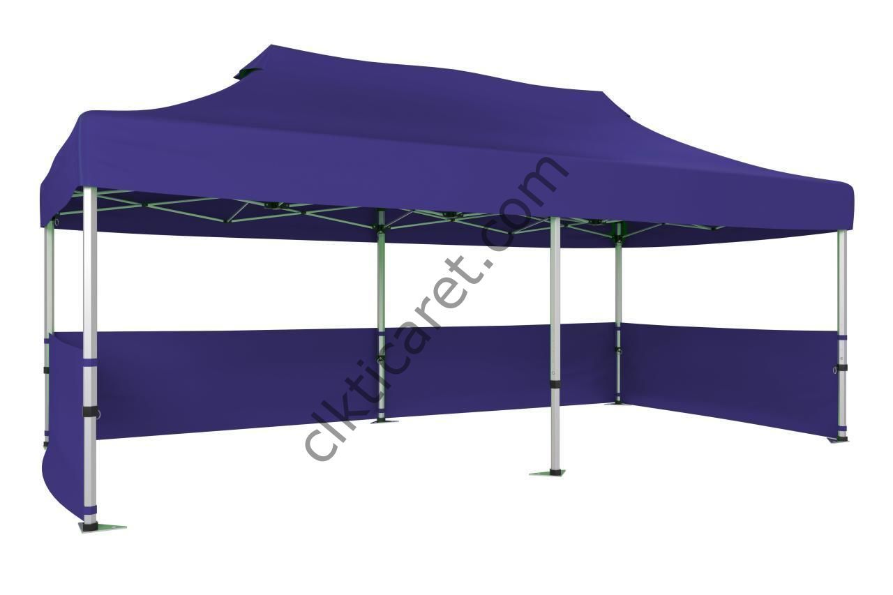 CLK 3x6 40mm Alüminyum Katlanabilir Tente Gazebo Çadır 3 Kenar Yarım Duvarlı Lacivert