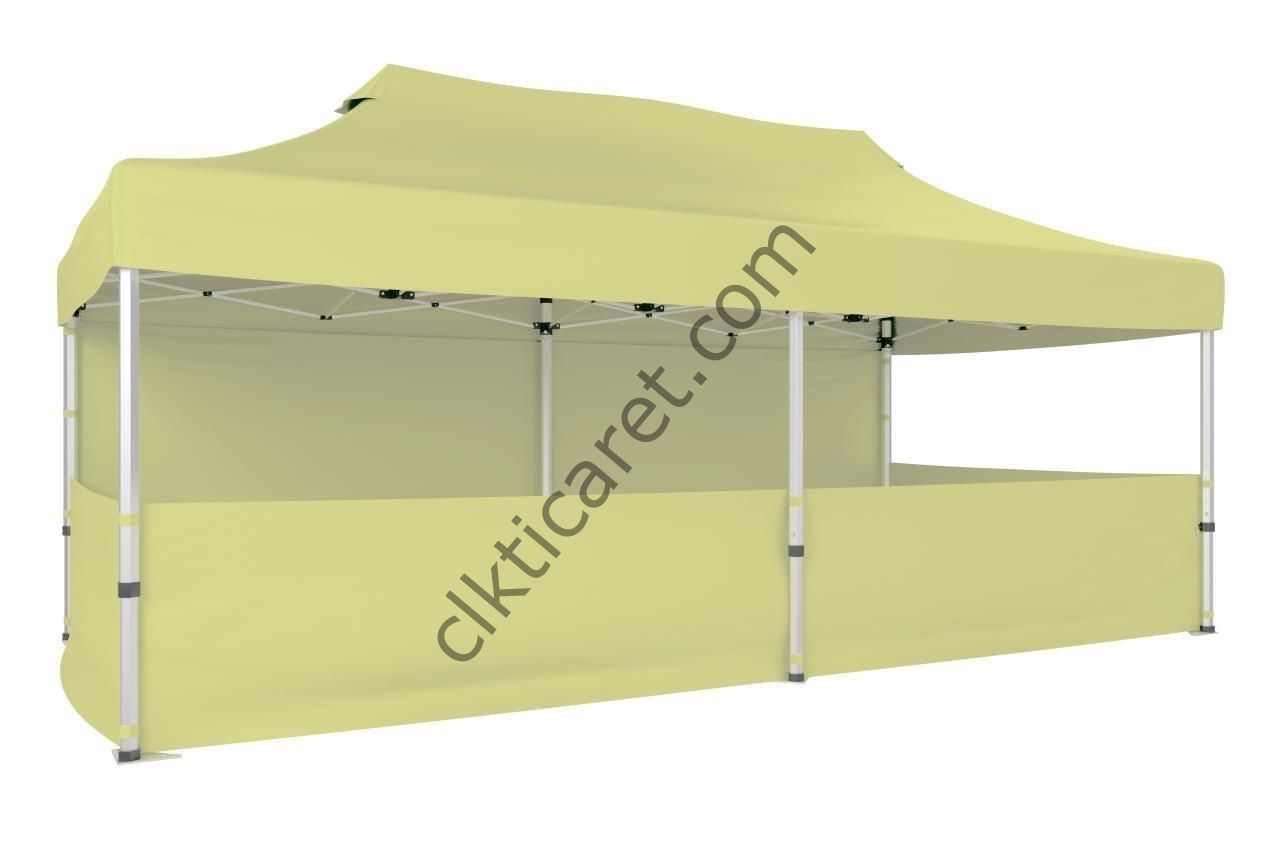 CLK 4x8 52mm Kalın Alüminyum Katlanabilir Tente Gazebo Çadır 1 Tam Duvar 3 Yarım Duvar Krem