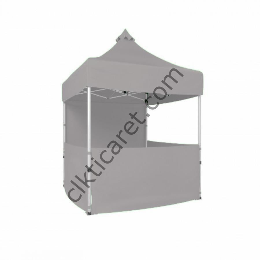 CLK 2x2 40mm Alüminyum Katlanabilir Tente Gazebo Çadır 1 Tam Duvar 3 Yarım Duvar Açık Gri