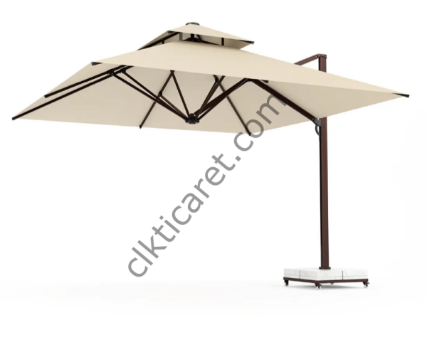 CLK Albatros 4x4 Metre Yandan Kollu Krem Bahçe Havuz Otel Şemsiyesi