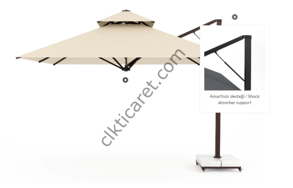 CLK Albatros 4x4 Metre Yandan Kollu Krem Bahçe Havuz Otel Şemsiyesi