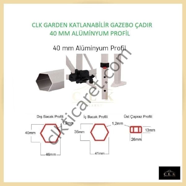 CLK 3x6 40mm Alüminyum Katlanabilir Tente Gazebo Çadır 3 Kenar Yarım Duvarlı Açık Mavi (Turkuaz)