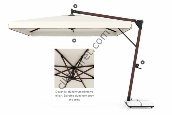 CLK Avanos 3x3 Metre Yandan Kollu Kahverengi Saçaklı Bahçe Havuz Otel Şemsiyesi