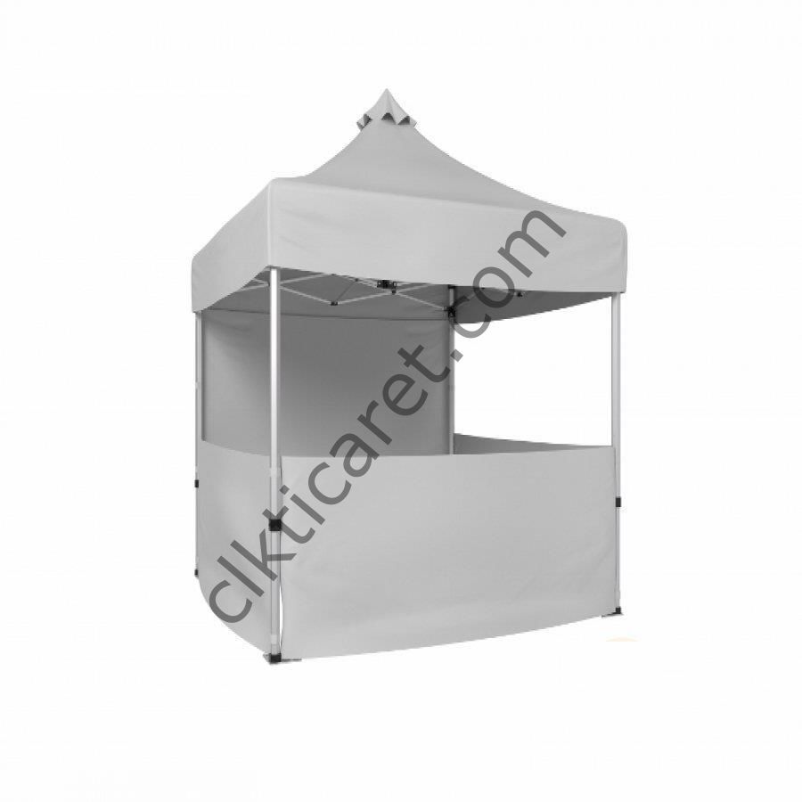 CLK 2x2 40mm Alüminyum Katlanabilir Tente Gazebo Çadır 1 Tam Duvar 3 Yarım Duvar Beyaz
