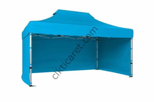 CLK 3x4,5 Katlanabilir Tente Gazebo Portatif Çadır 30 mm 3 Yan Kapalı Açık Mavi (Turkuaz)