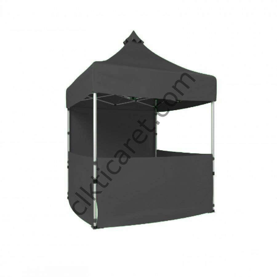 CLK 2x2 40mm Alüminyum Katlanabilir Tente Gazebo Çadır 1 Tam Duvar 3 Yarım Duvar Gri