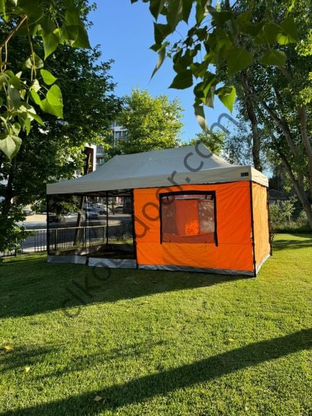CLK 3x6 30 mm Verendalı Portatif Katlanabilir Gazebo Kamp Çadırı Sineklikli Model Kırmızı