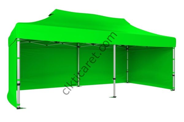 CLK 3x6 40mm Alüminyum Katlanabilir Tente Gazebo Çadır 3 Yan Kapalı Açık Yeşil