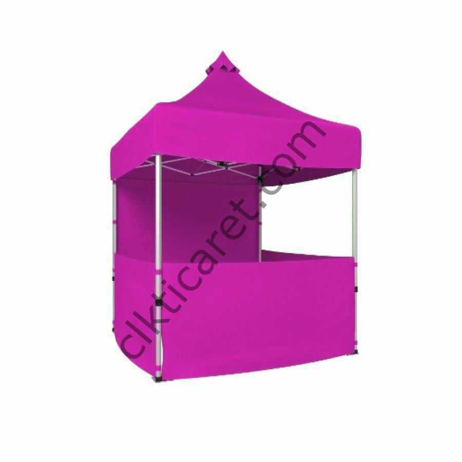 CLK 2x2 40mm Alüminyum Katlanabilir Tente Gazebo Çadır 1 Tam Duvar 3 Yarım Duvar Pembe