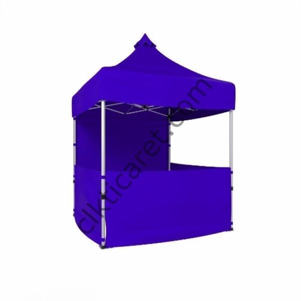 CLK 2x2 40mm Alüminyum Katlanabilir Tente Gazebo Çadır 1 Tam Duvar 3 Yarım Duvar Saks Mavi
