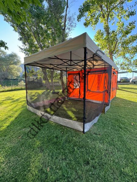 CLK 3x6 30 mm Verendalı Portatif Katlanabilir Gazebo Kamp Çadırı Sineklikli Model Turuncu