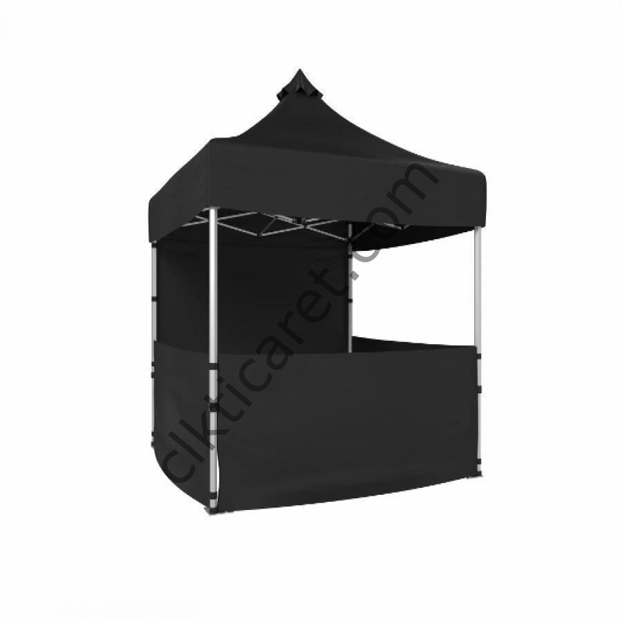 CLK 2x2 40mm Alüminyum Katlanabilir Tente Gazebo Çadır 1 Tam Duvar 3 Yarım Duvar Siyah
