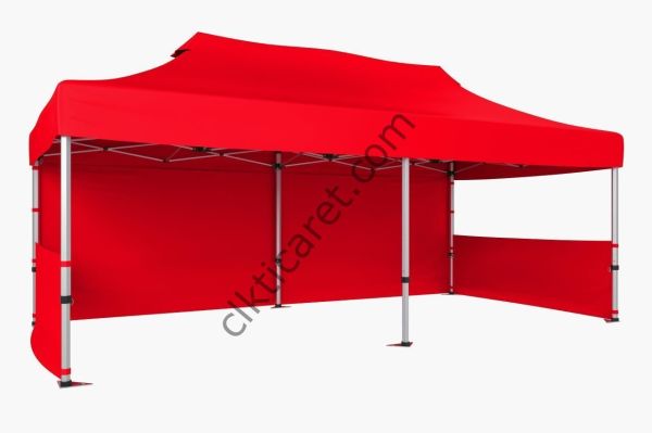 CLK 4x8 52mm Kalın Alüminyum Katlanabilir Tente Gazebo Çadır 1 Tam Duvar 2 Yarım Duvar Kırmızı