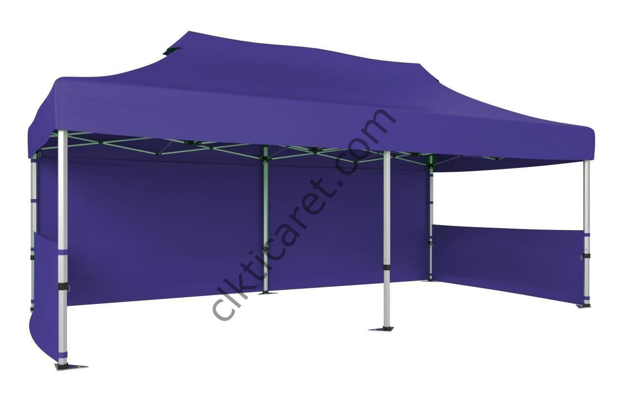 CLK 4x8 52mm Kalın Alüminyum Katlanabilir Tente Gazebo Çadır 1 Tam Duvar 2 Yarım Duvar Lacivert