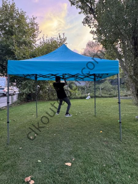 CLK 3x3 mt Kısa Bagaj Boy 115 cm Gazebo Portatif Kamp Çadırı Açık Gri Açık Mavi (Turkuaz)