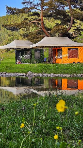 CLK 3x6 30 mm Verendalı Portatif Katlanabilir Gazebo Kamp Çadırı Sineklikli Model Açık Gri
