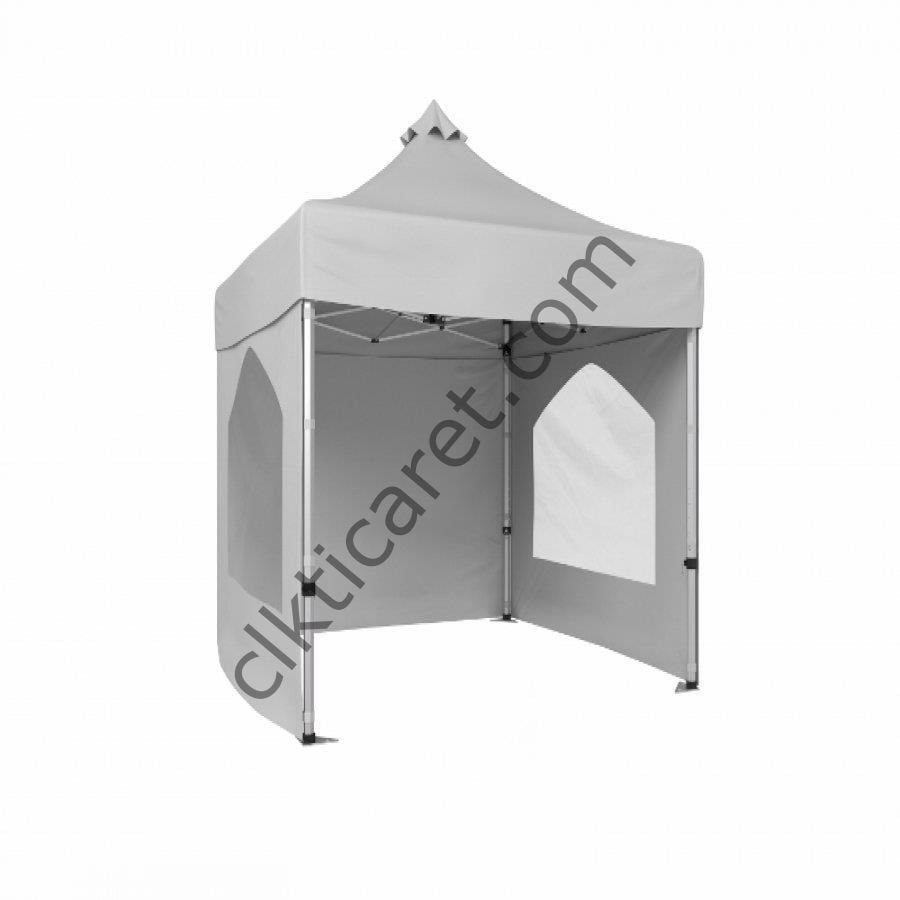 CLK 2x2 40mm Alüminyum Katlanabilir Tente Gazebo Çadır 2 Yan Camlı Kapalı Beyaz