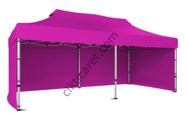 CLK 3x6 40mm Alüminyum Katlanabilir Tente Gazebo Çadır 3 Yan Kapalı Pembe