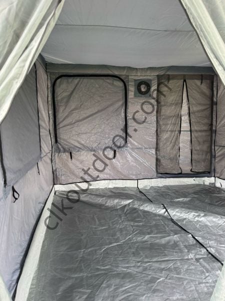 CLK 3x6 Yeni Sistem 4 Pencere 2 Kapılı Verendalı 40 mm Profil Katlanır Portatif Gazebo Kamp Çadır Gri Açık Mavi (Turkuaz)