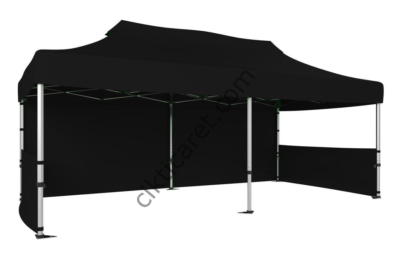 CLK 4x8 52mm Kalın Alüminyum Katlanabilir Tente Gazebo Çadır 1 Tam Duvar 2 Yarım Duvar Siyah