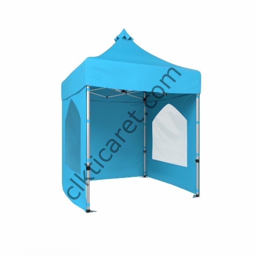 CLK 2x2 40mm Alüminyum Katlanabilir Tente Gazebo Çadır 2 Yan Camlı Kapalı Açık Mavi (Turkuaz)