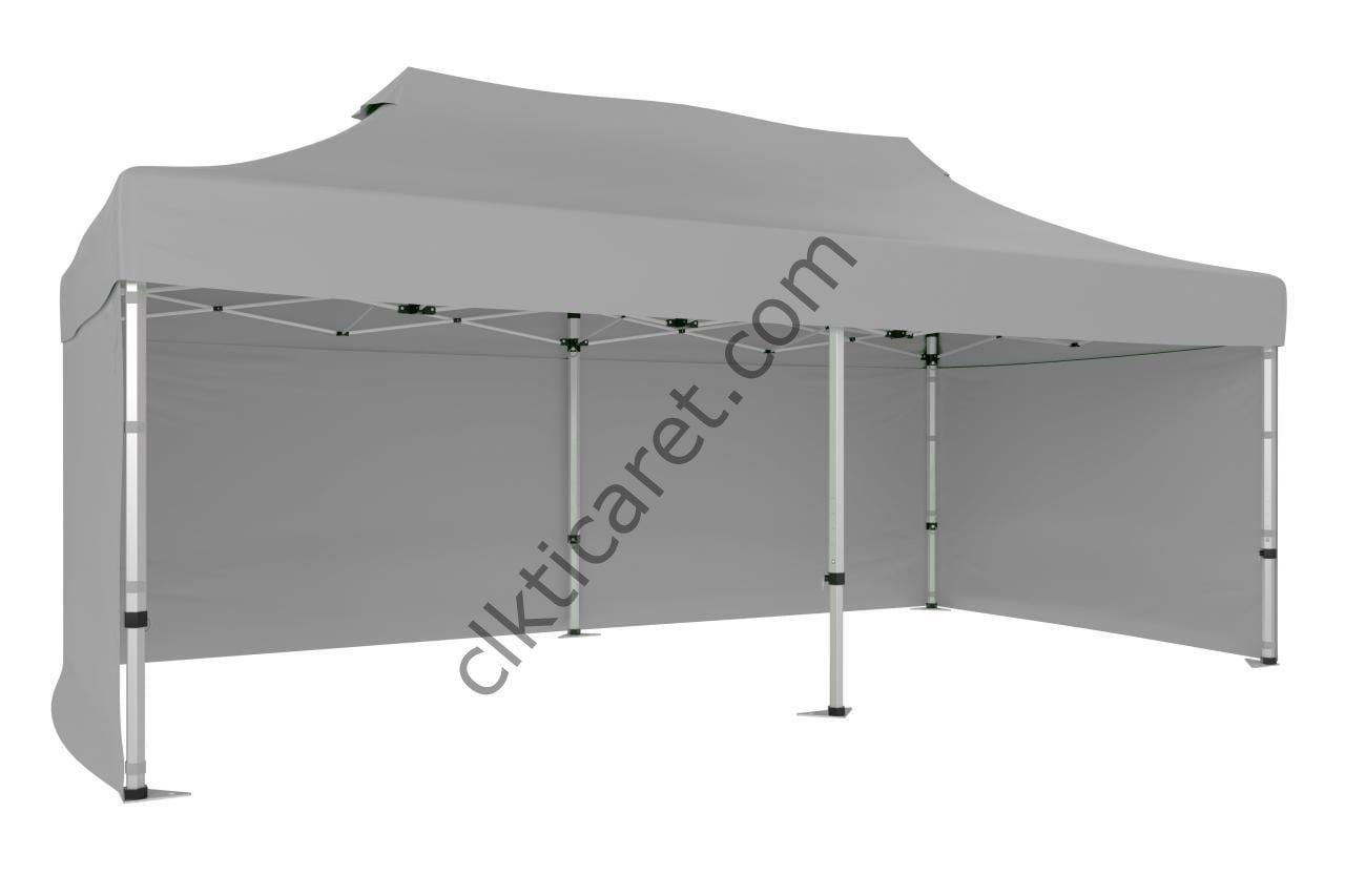 CLK 4x8 52mm Kalın Alüminyum Katlanabilir Tente Gazebo Çadır 3 Kenar Kapalı Açık Gri