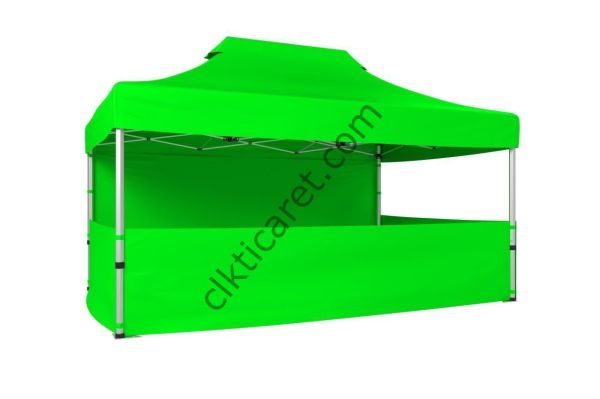 CLK 3x4,5 Katlanabilir Tente Gazebo Portatif Çadır 30 mm 1 Tam Duvar 3 Yarım Duvar Açık Yeşil