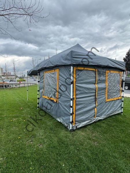 CLK 3x6 Yeni Sistem 4 Pencere 2 Kapılı Verendalı 40 mm Profil Katlanır Portatif Gazebo Kamp Çadır Gri Turuncu