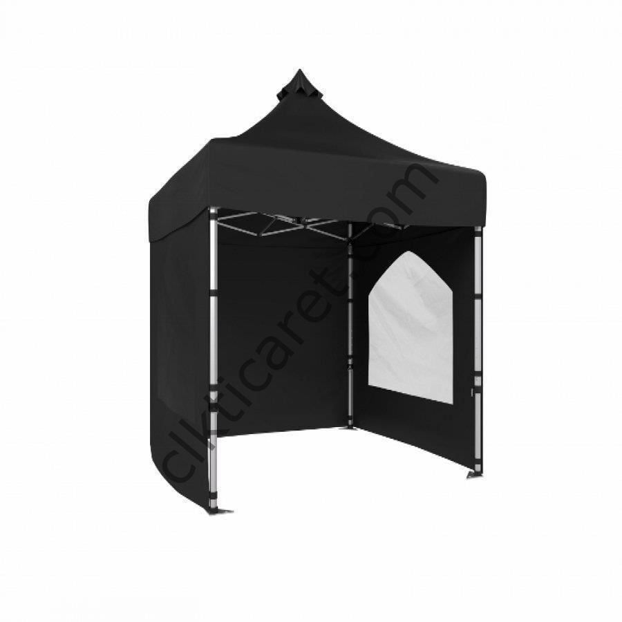CLK 2x2 40mm Alüminyum Katlanabilir Tente Gazebo Çadır 2 Yan Camlı Kapalı Siyah