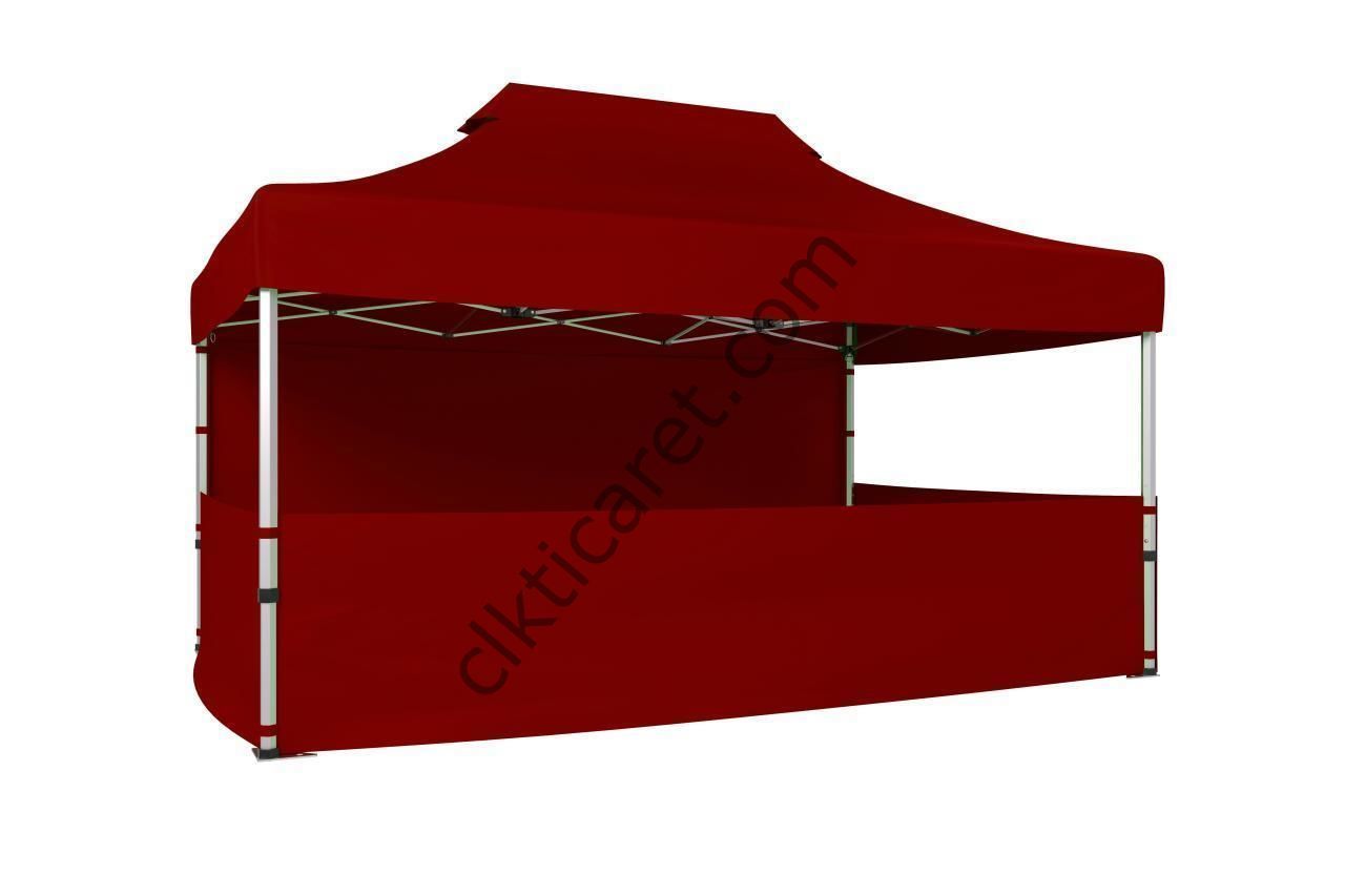 CLK 3x4,5 Katlanabilir Tente Gazebo Portatif Çadır 30 mm 1 Tam Duvar 3 Yarım Duvar Bordo