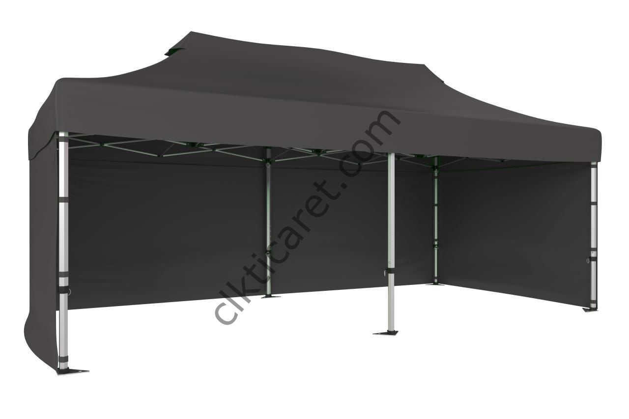 CLK 4x8 52mm Kalın Alüminyum Katlanabilir Tente Gazebo Çadır 3 Kenar Kapalı Gri