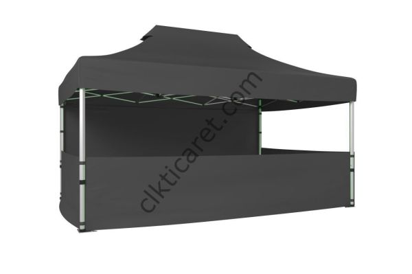 CLK 3x4,5 Katlanabilir Tente Gazebo Portatif Çadır 30 mm 1 Tam Duvar 3 Yarım Duvar Gri